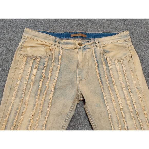 KDNK Men's Jeans Straight Leg Beige Blue Distressed Size 38 NWOT - Picture 7 of 13